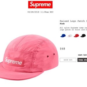 supreme raised logo patch camp cap pink
